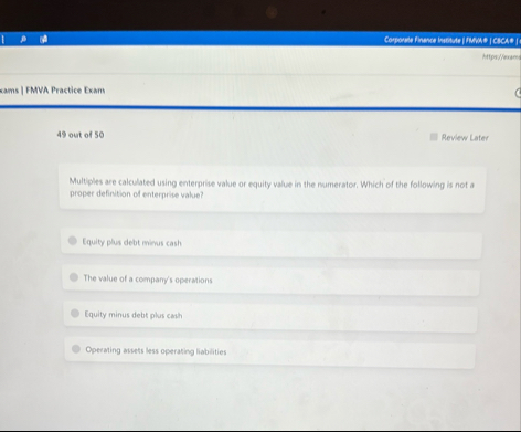 H 1 ps / Kerime cams | FMVA Practice Exam 4 9 out