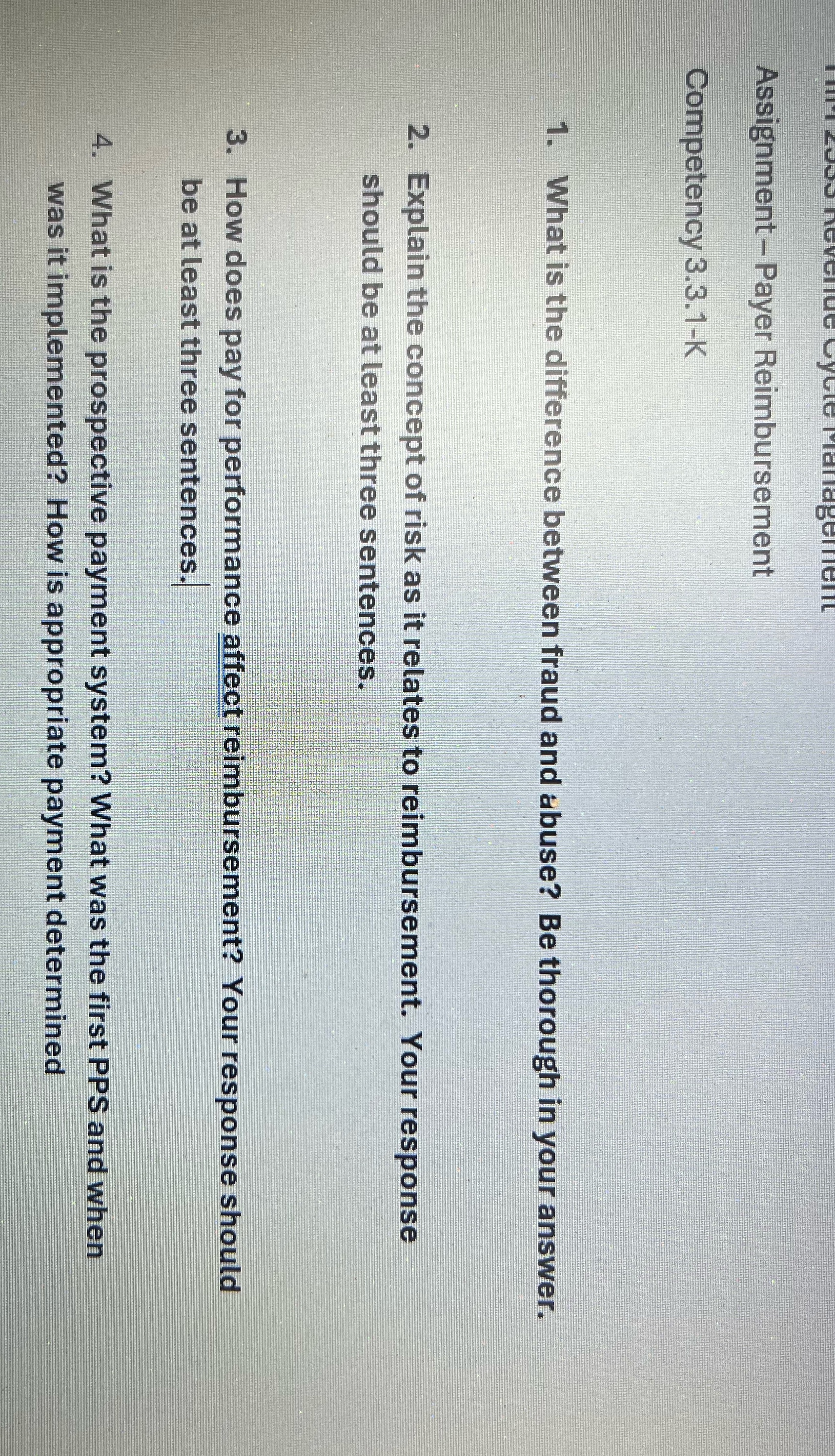 Assignment - Payer Reimbursement Competency