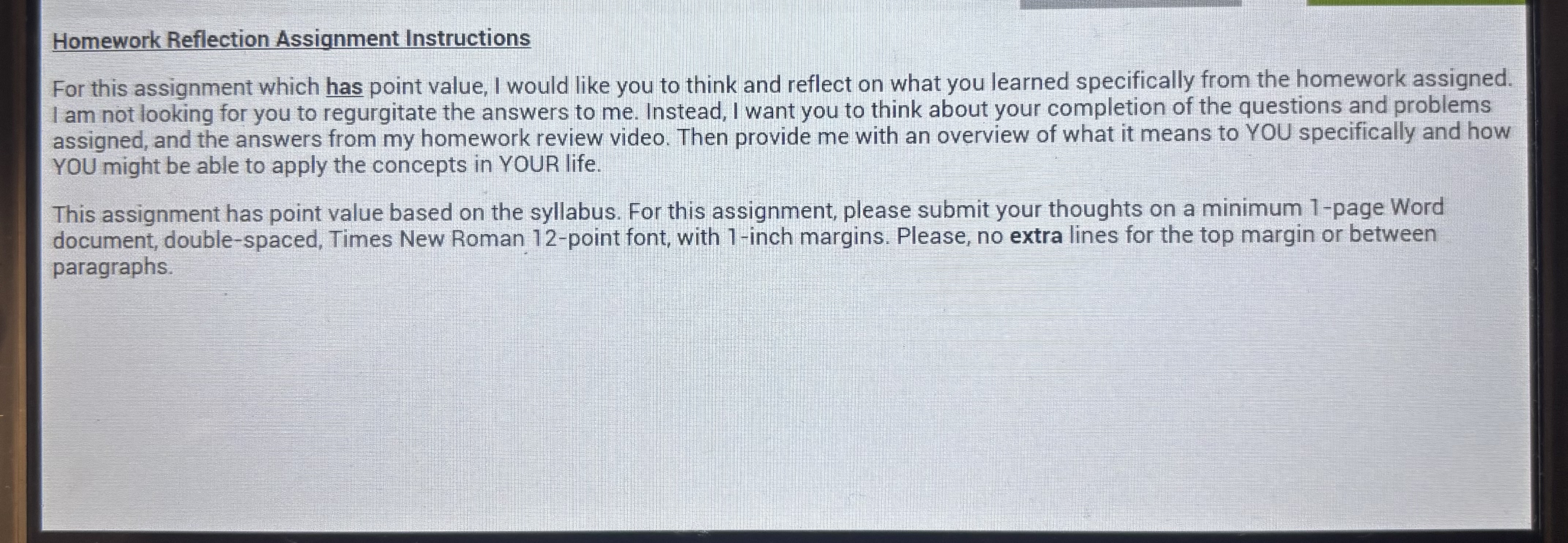 Homework Reflection Assignment Instructions For