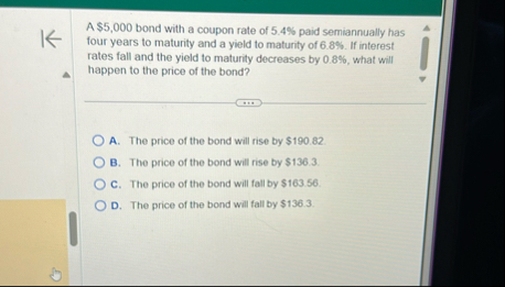 A $ 5 , 0 0 0 bond with a coupon rate of 5 . 4 %