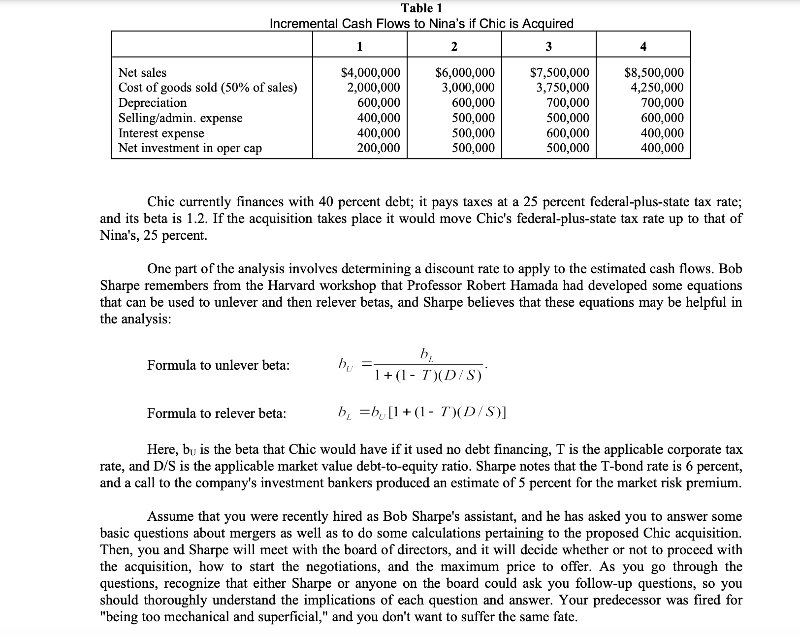 Questions Use the data contained in Table 1 to