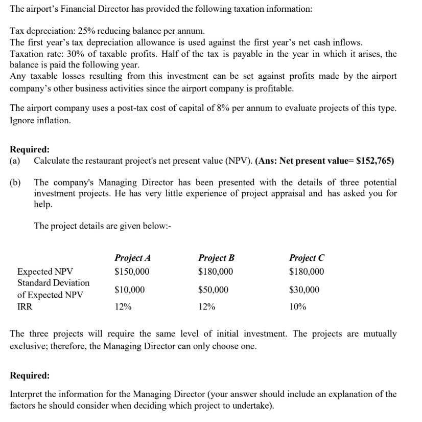 Calculate the restaurant project's net present