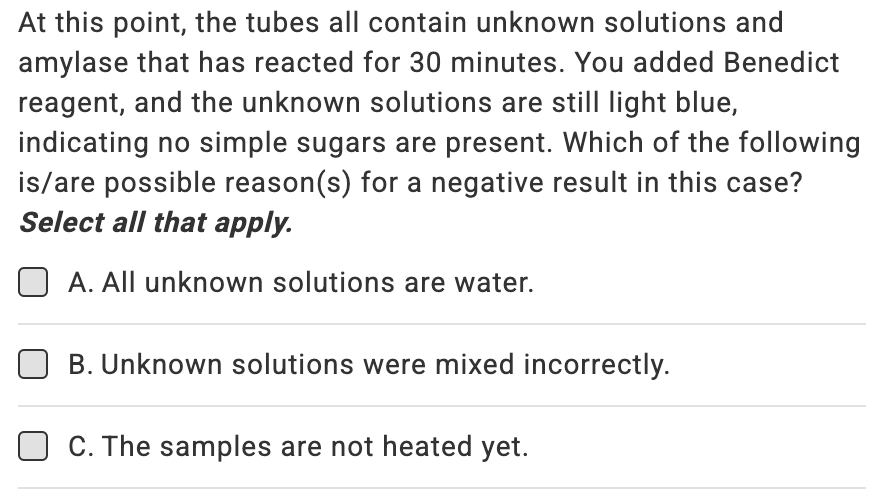 ans At this point, the tubes all contain unknown