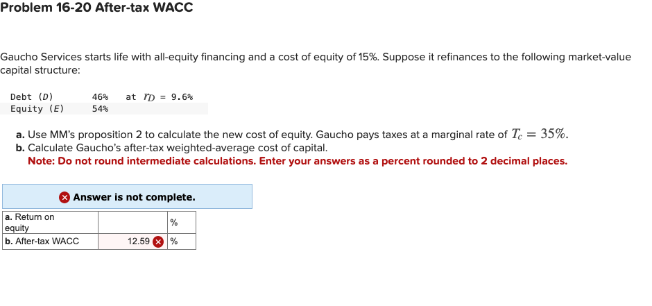 Problem 1 6 - 2 0 After - tax WACC Gaucho