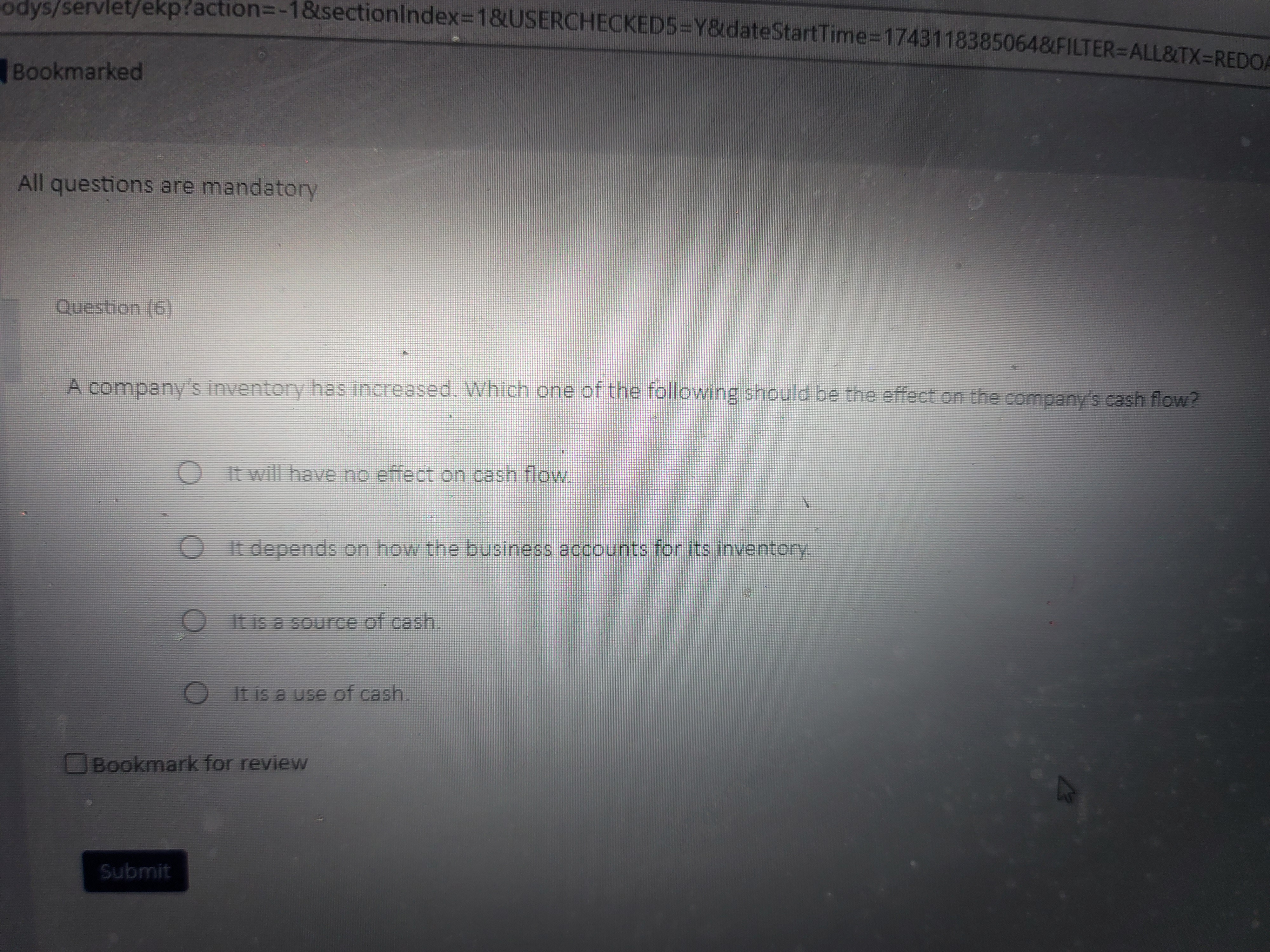 Question ( 6 ) A company's inventory has