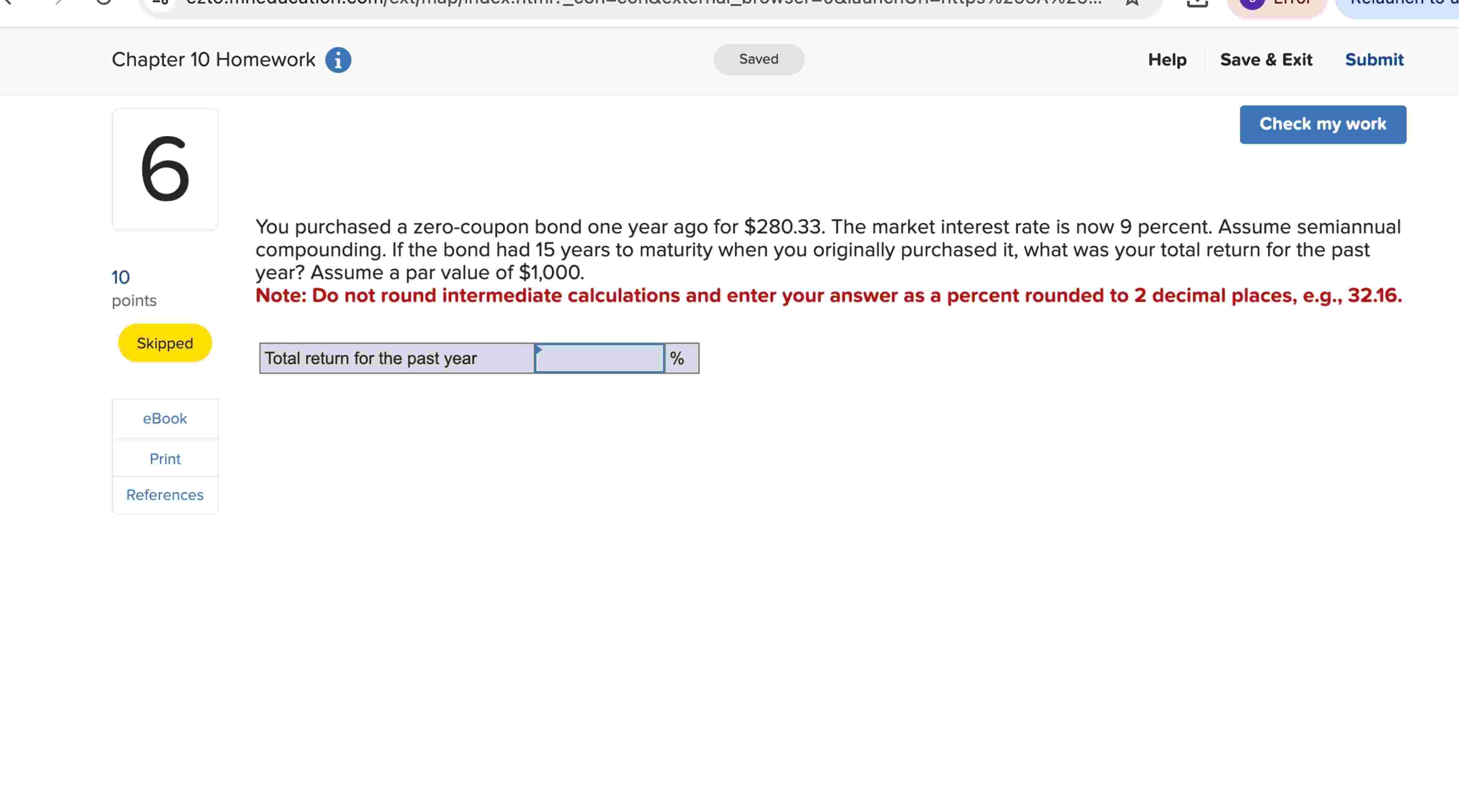 Total return for the past year You purchased a