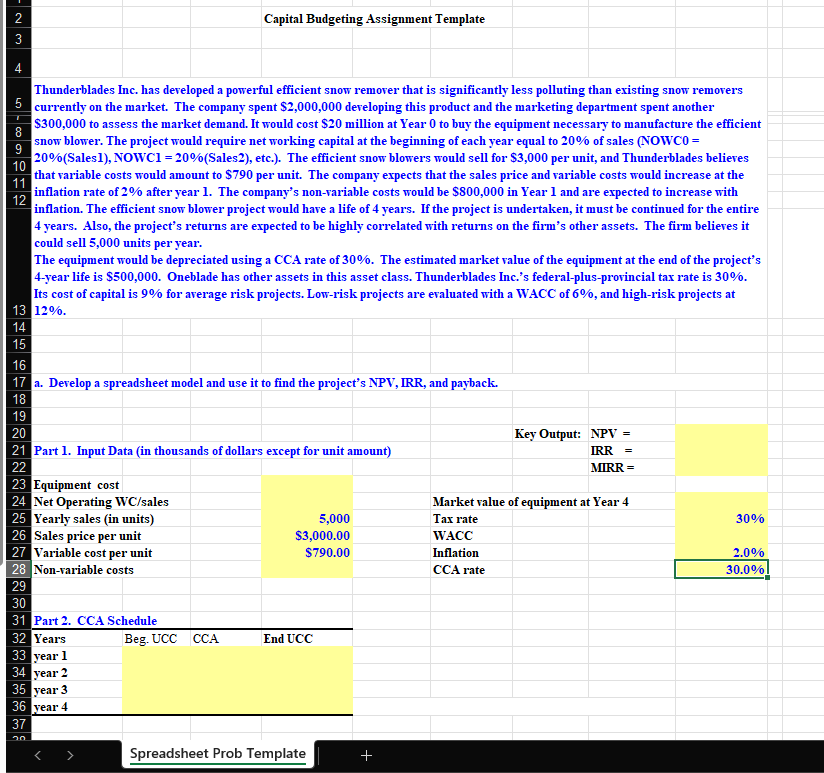 2 Capital Budgeting Assignment Template