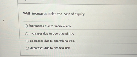 With increased debt, the cost of equity