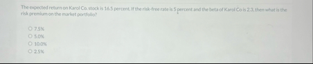 The expected return on Karol Ca . stock is 1 6 .