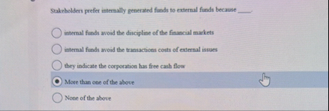 Stakeholders prefer internally generated finds to