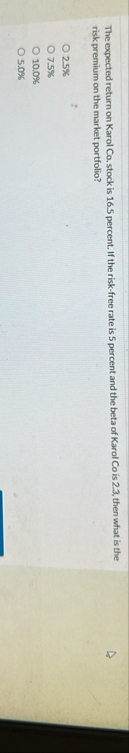 The expected return on Karol Co . stock is 1 6 .