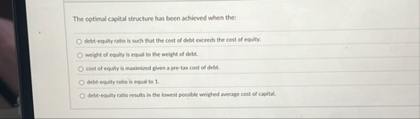 The optimal capital structure has been achieved