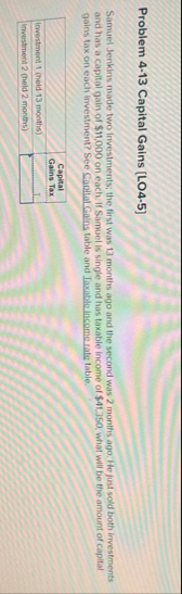 Problem 4 - 1 3 Capital Gains [ LO 4 - 5 ] Samuel