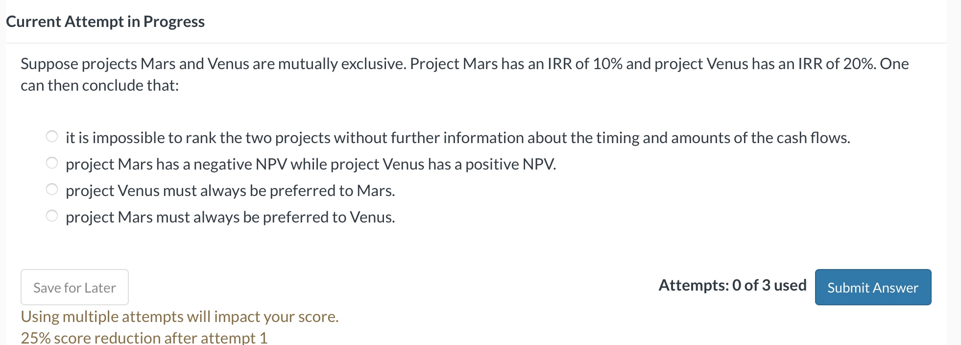 Current Attempt in Progress Suppose projects Mars