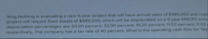 King Nothing is evaluating a new 6 - year project