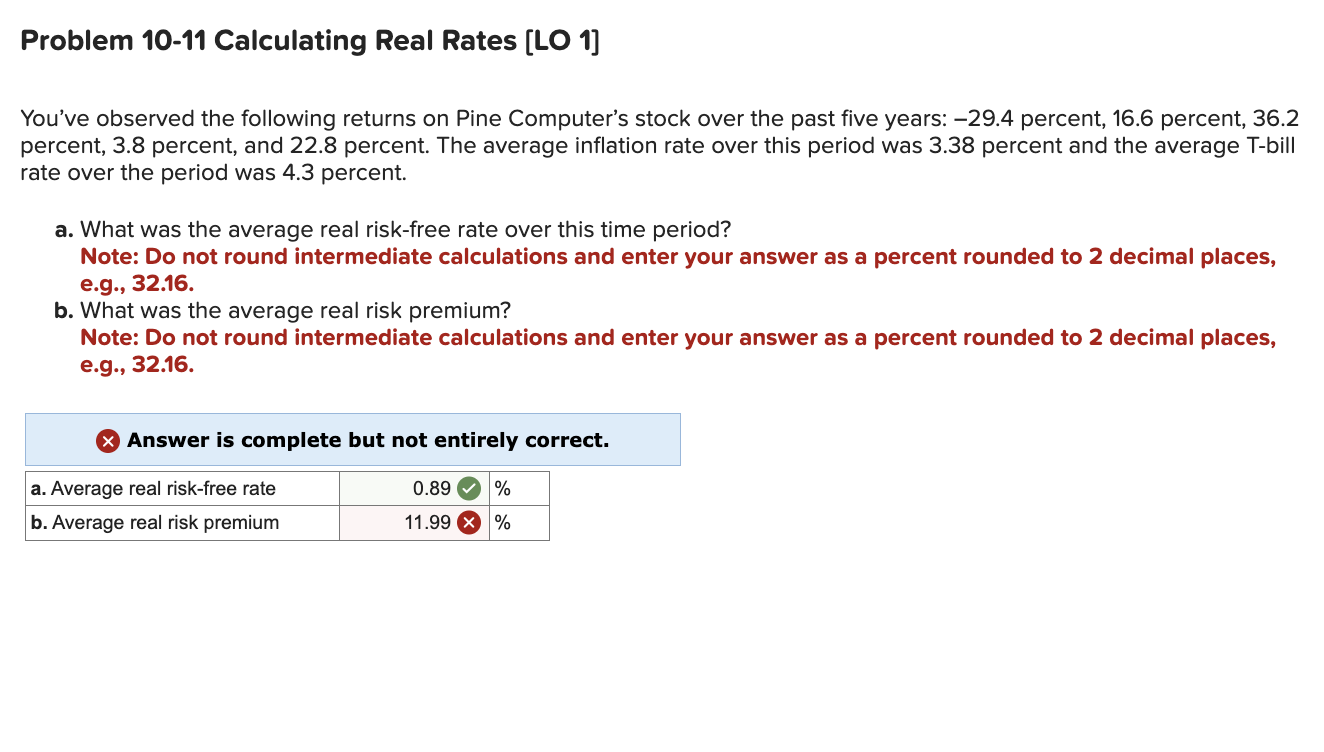 Problem 1 0 - 1 1 Calculating Real Rates [ LO 1 ]