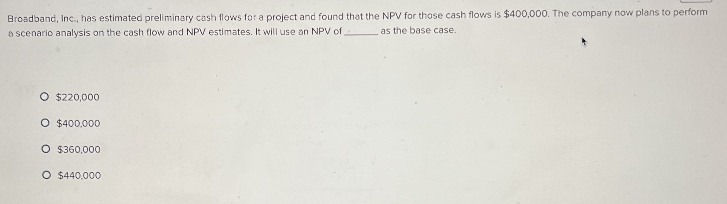 Broadband, Inc., has estimated preliminary cash