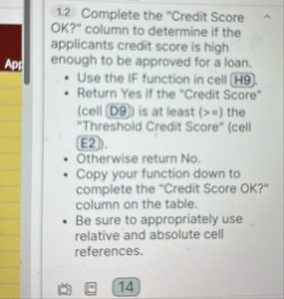 1 . 2 Complete the "Credit Score OK ? " column to