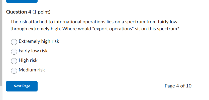 pls ans Question 4 (1 point) The risk attached to