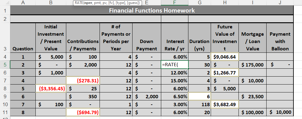 1 . ( 0 - 5 pts ) Write an Excel function in cell