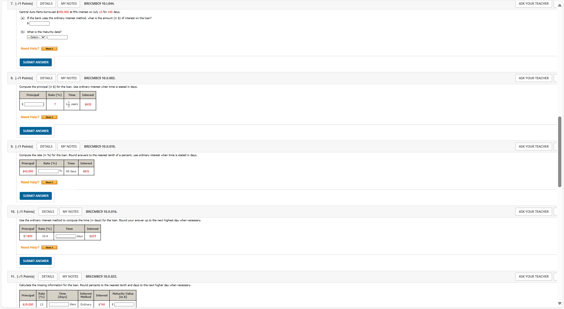 7. [-/1 Points] DETAILS MY NOTES BRECMBC9