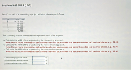 Problem 9 - 1 9 MIRR [ LO 6 ] Duo Corporation is