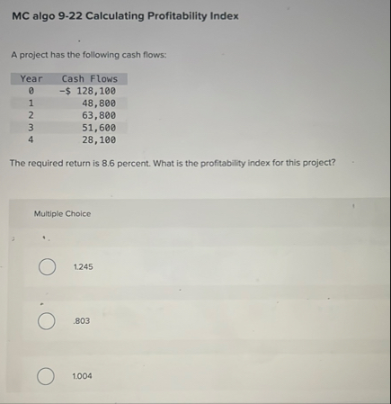 MC algo 9 - 2 2 Calculating Profitability Index A