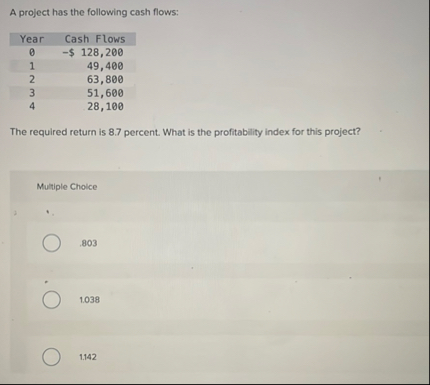 A project has the following cash flows: \ table [