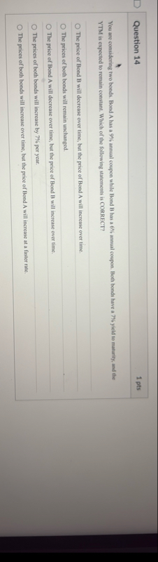 Question 1 4 1 pts You are considering two bonds.