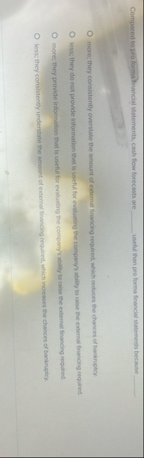 Compared to pro forma linancial statements, cash