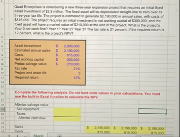 Quad Enterprises is considering a new three -