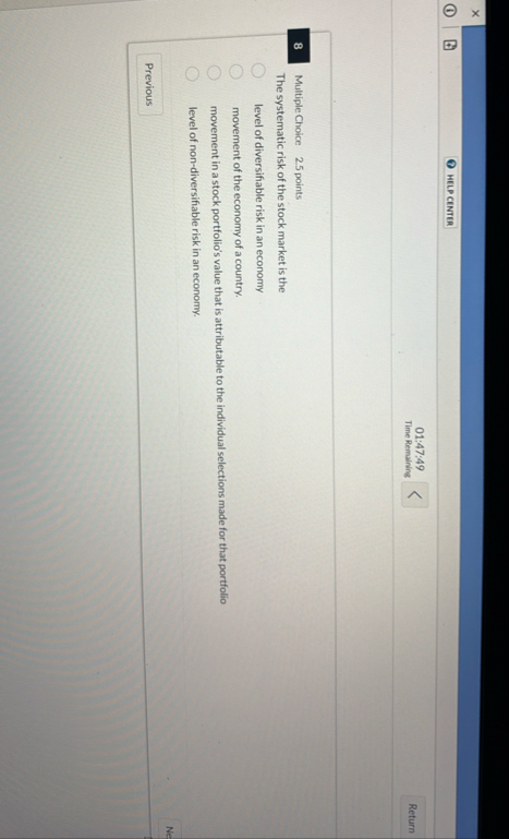 heLP Cintir 0 1 : 4 7 : 4 9 Time Remaining Return