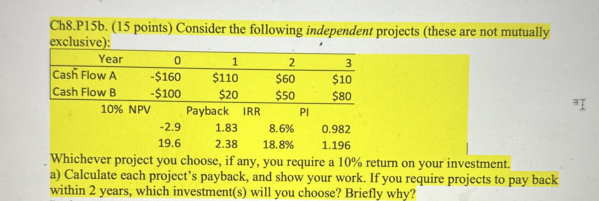 Ch 8 . P 1 5 b . ( 1 5 points ) Consider the