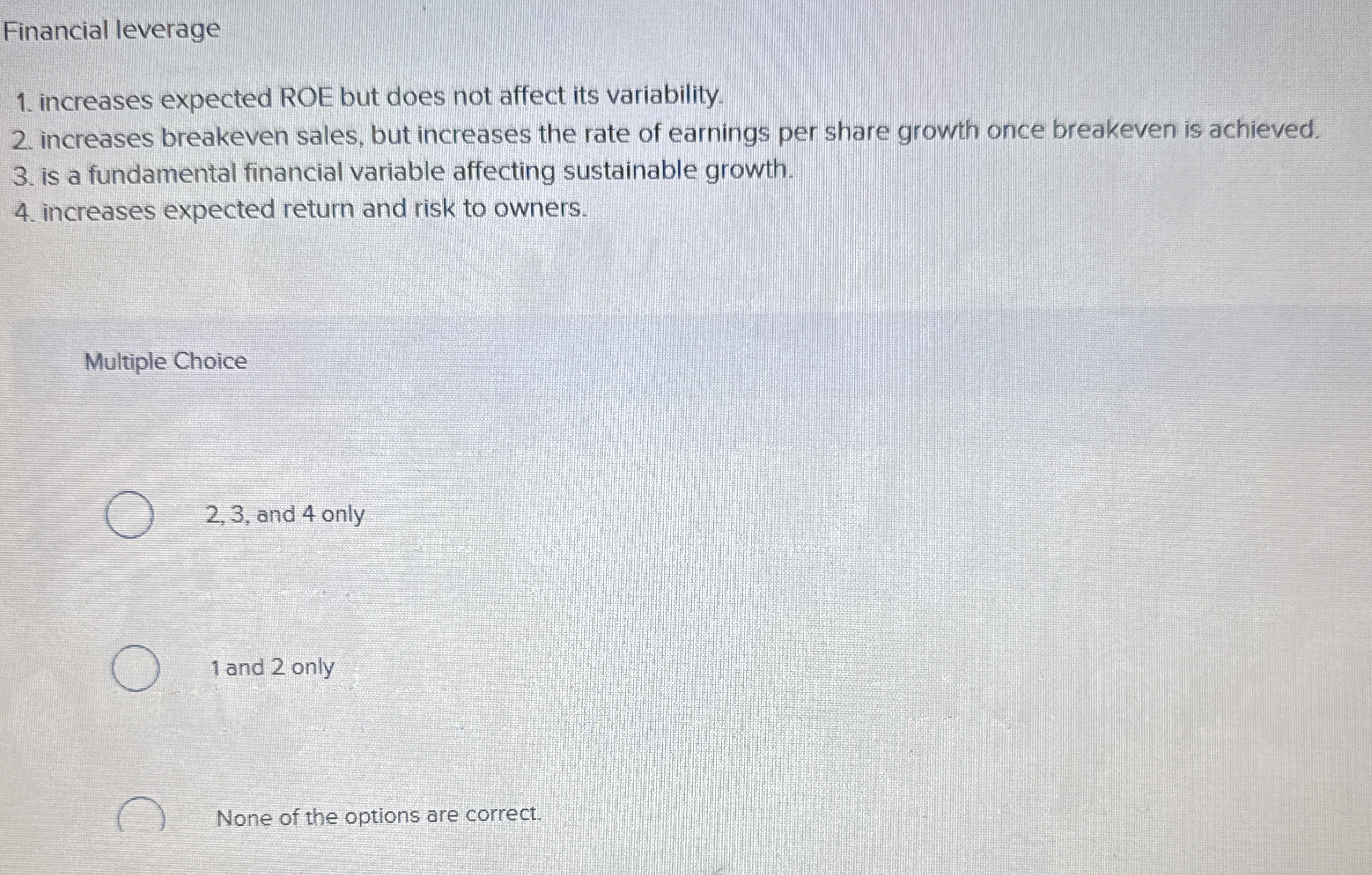 Financial leverage increases expected ROE but