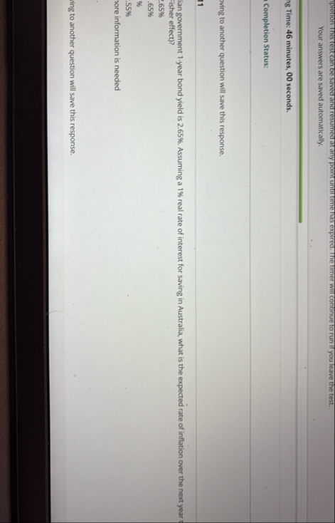 pretion Itis test can be saved and resumed at any