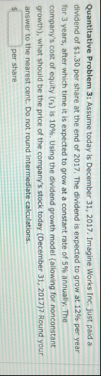 Quantitative Problem 3 : Assume today is December