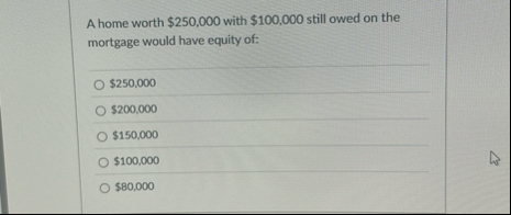 A home worth $ 2 5 0 , 0 0 0 with $ 1 0 0 , 0 0 0
