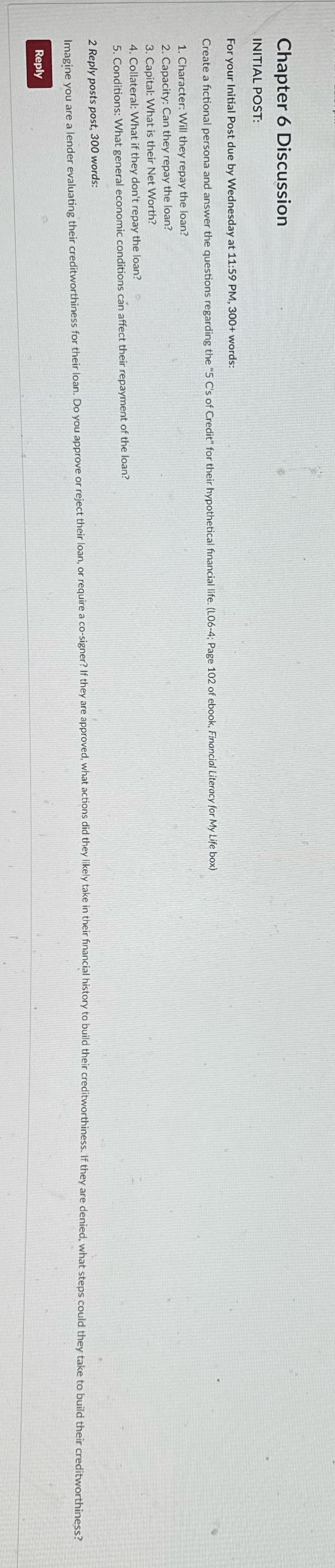 Finance 100 Chapter 6 Discussion INITIAL POST: