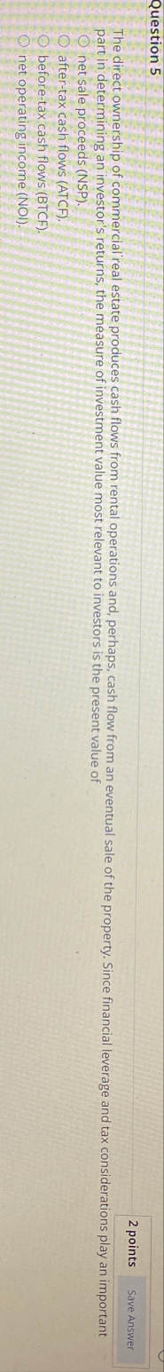 Question 5 2 points Save Answer part in