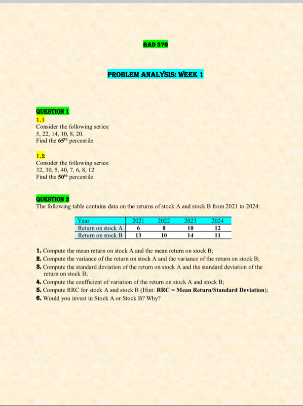 BAD 3 7 6 PROBLEM ANALYSIS: WEEK 1 QUESTION 1 1 .