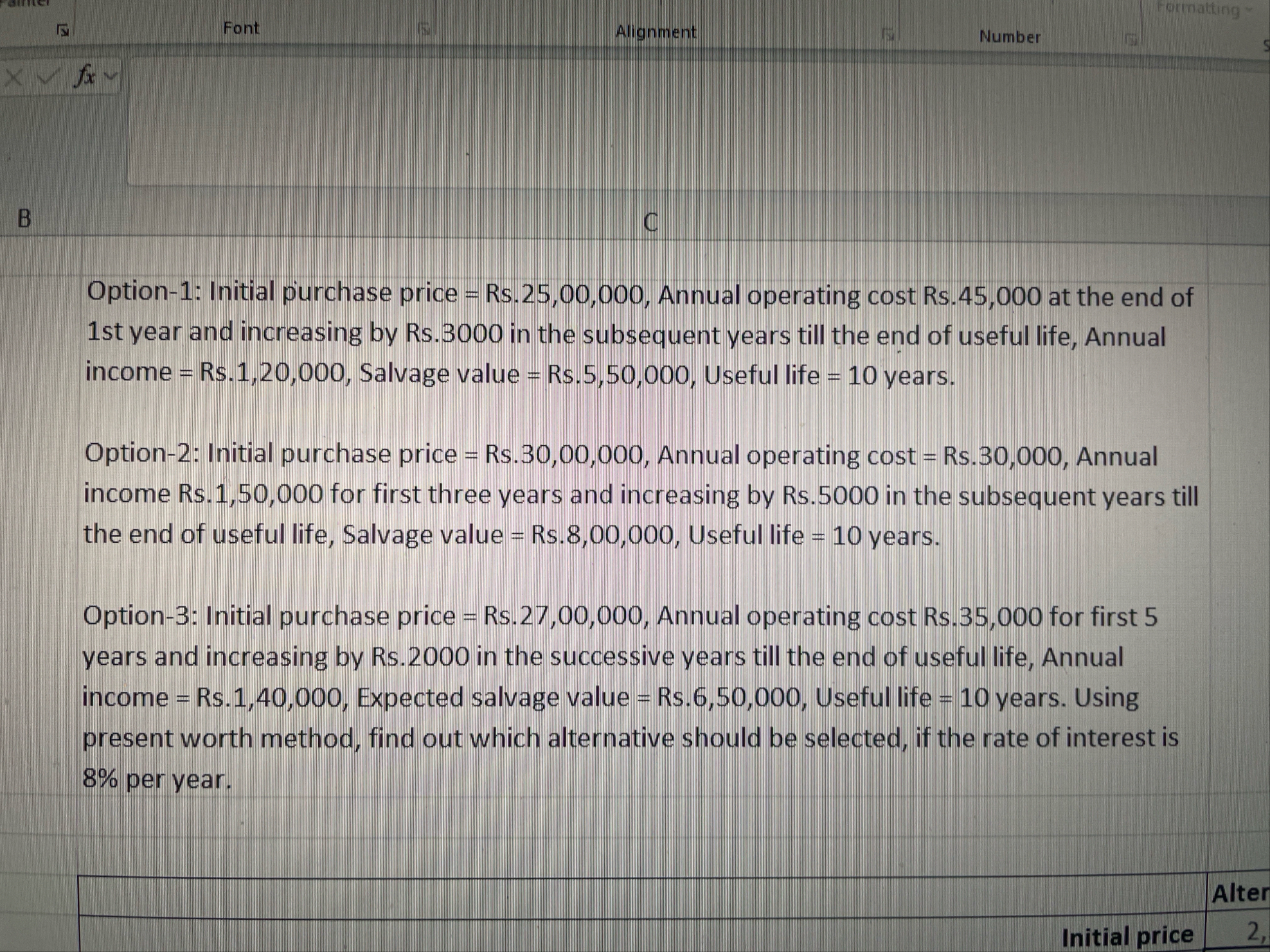 Font Alignment Number f x B C Option - 1 :