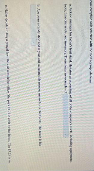 lease complete each sentence with the most