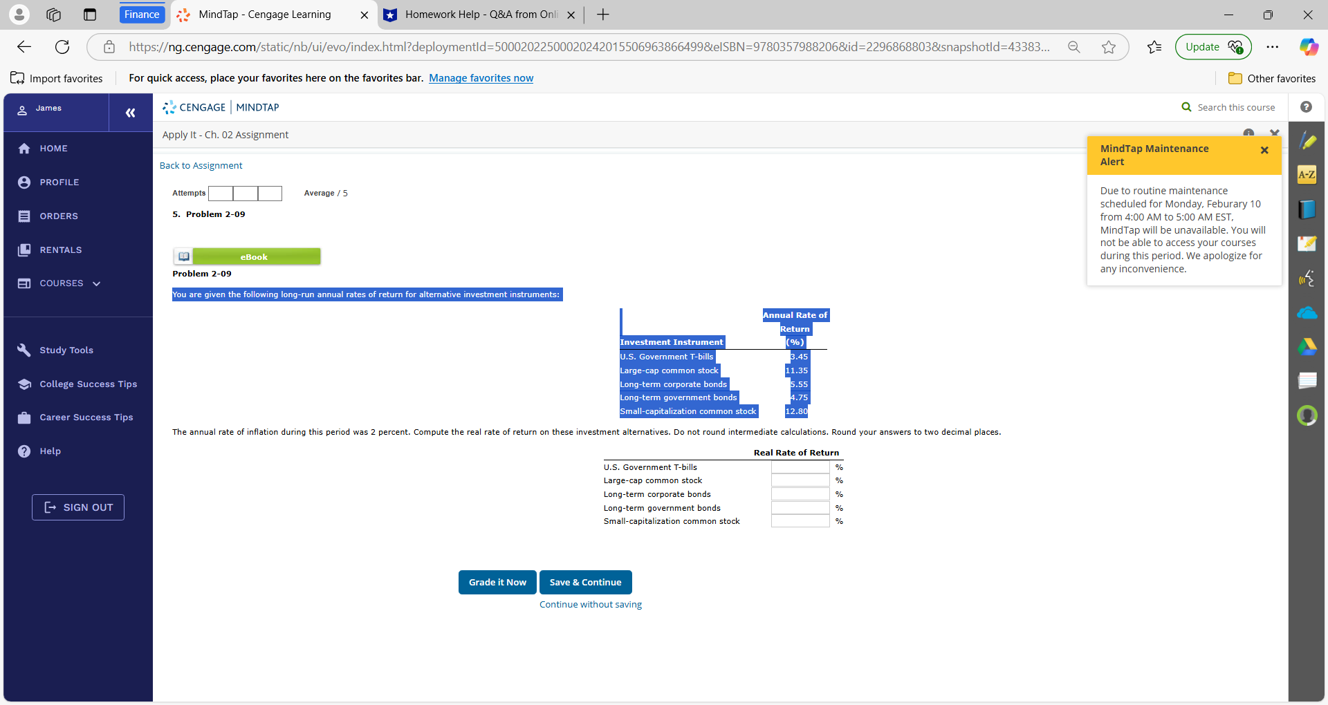 Finance MindTap - Cengage Learning * *Homework