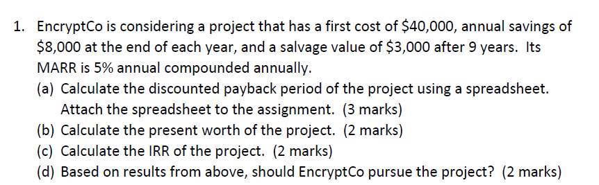 1 . EncryptCo is considering a project that has a