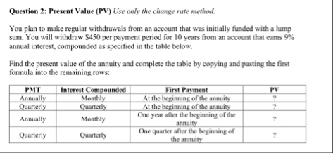Question 2 : Present Value ( PV ) Use only the