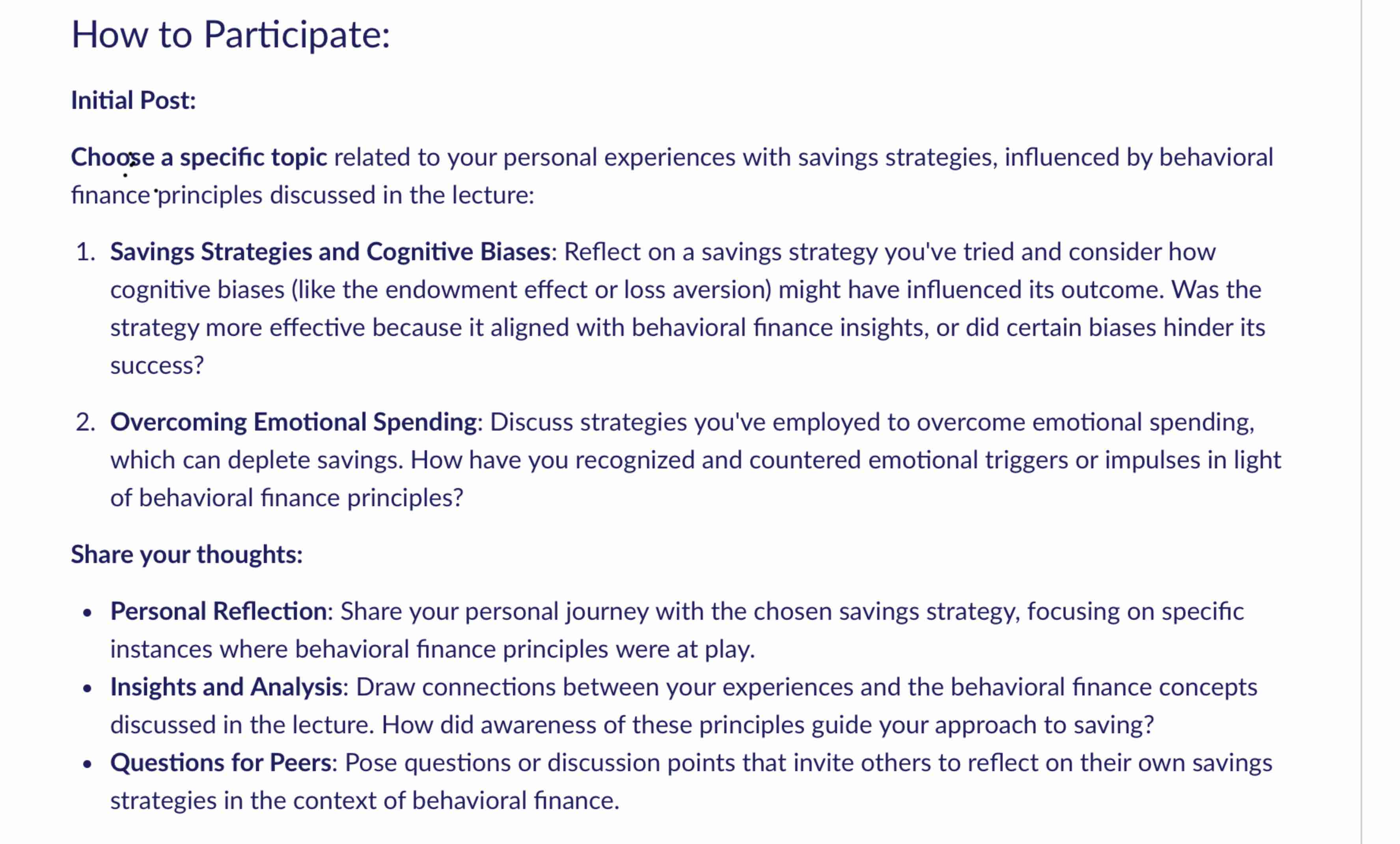 How to Participate: Initial Post: Choose a