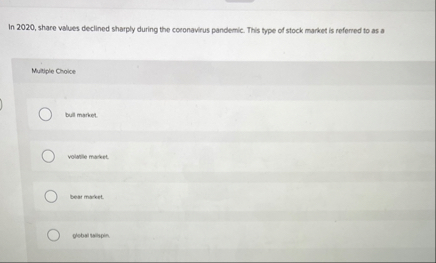 In 2 0 2 0 , share values declined sharply during