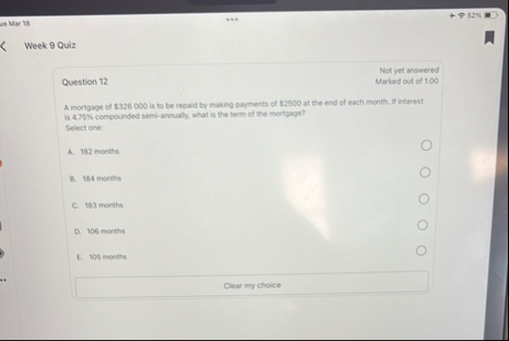 on Mar 1 8 Week 9 Quiz Question 1 2 Not yet