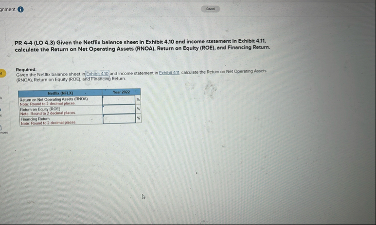 gnment ( i ) PR 4 - 4 ( LO 4 . 3 ) Given the