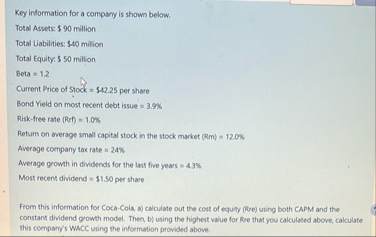 Key information for a compary is shown below.